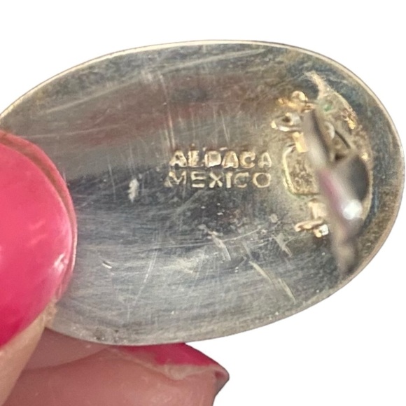 Vintage Alpaca Mexico onyx Abalone mother of pearl silver clip on earrings - Picture 2 of 7